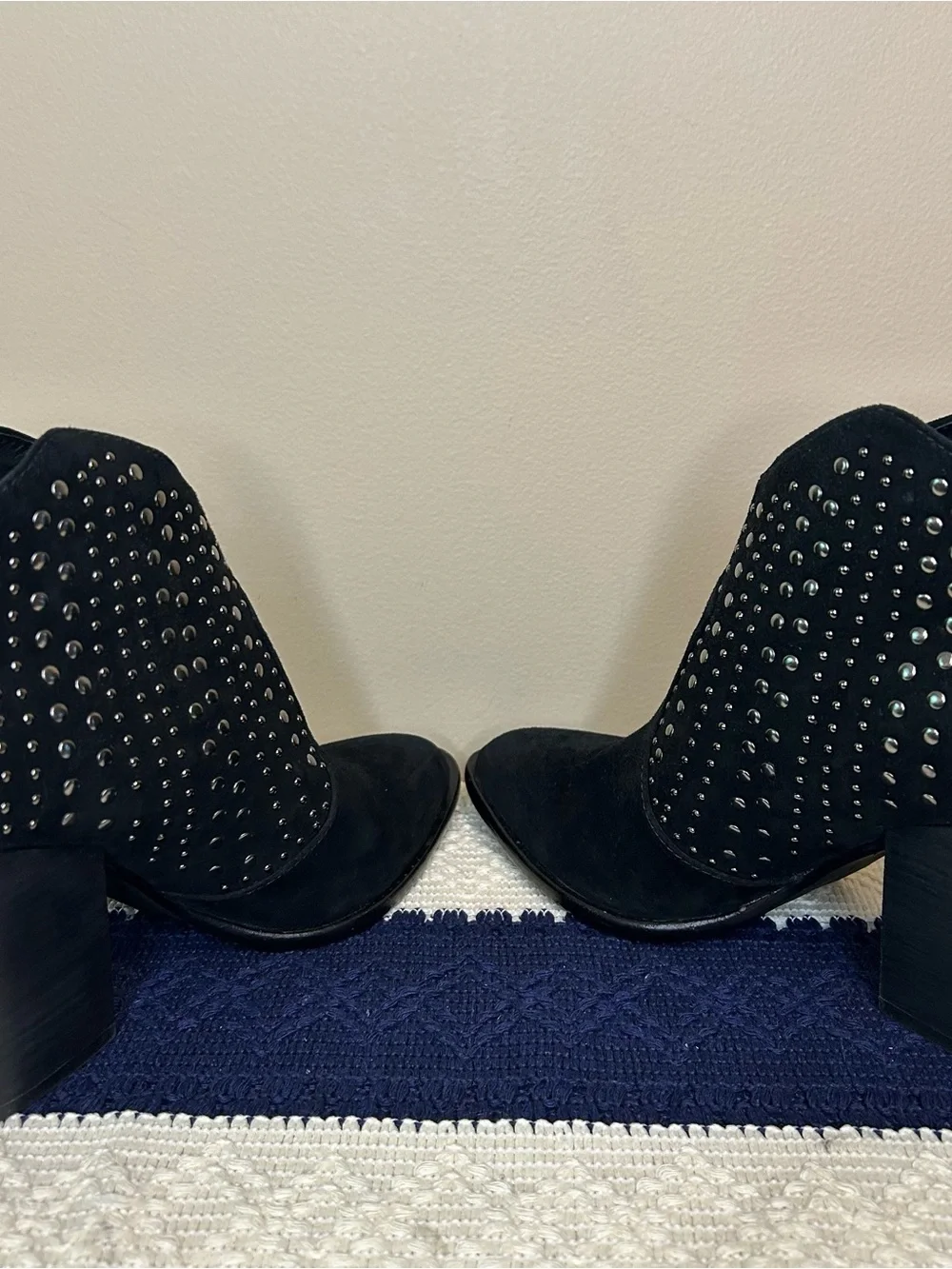 Vince Camuto Black Soft Brushed Leather Studded Ankle Booties